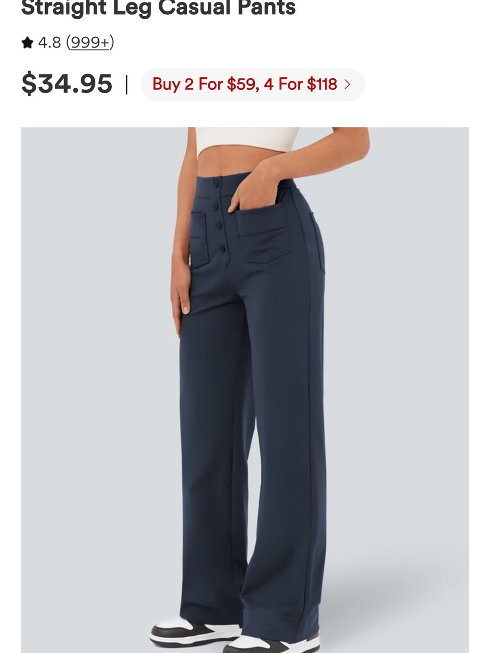 High-Rise Straight-Leg Pants - Navy - Picture 2 of 4